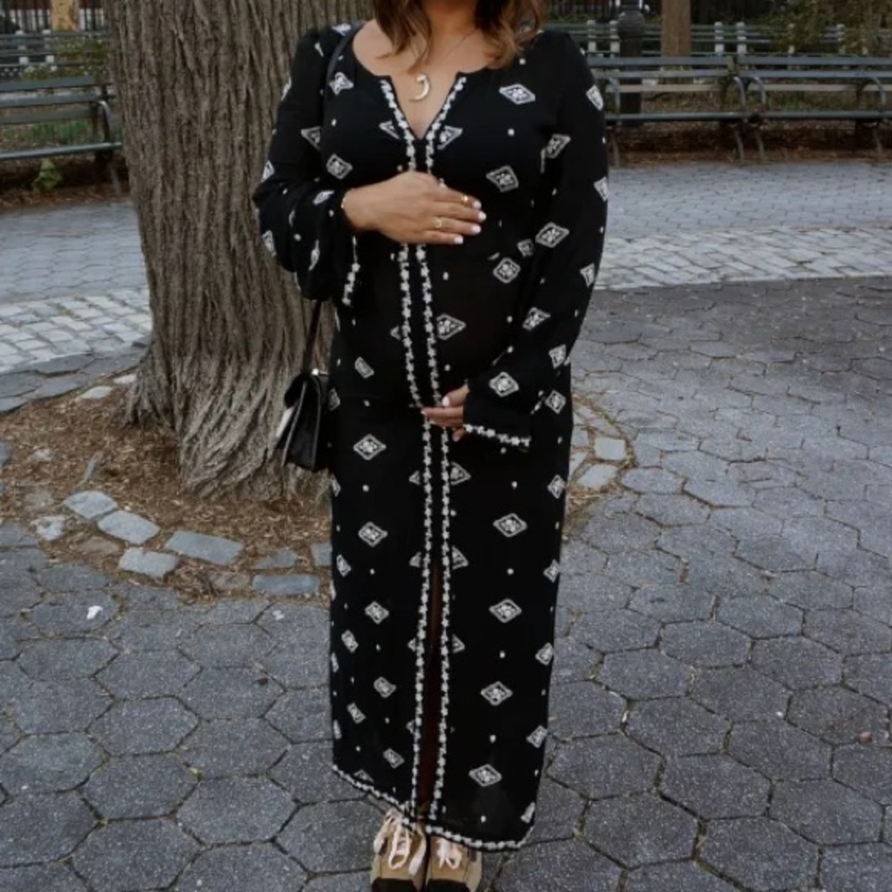 Free People Black Dress with White Embroidery